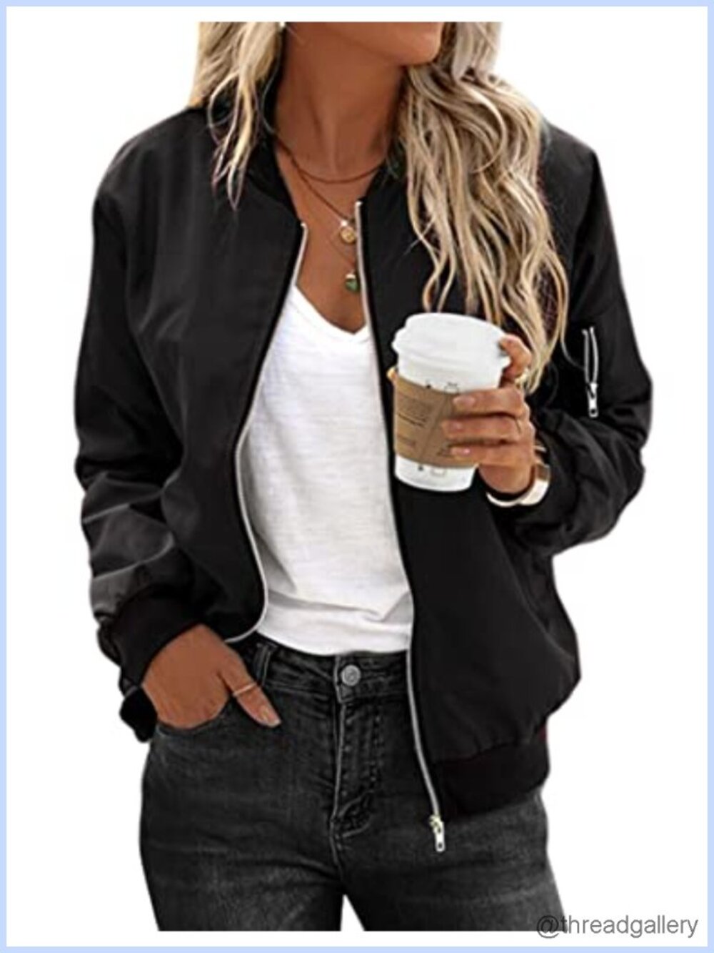 Women's Quilted Bomber Jacket Lightweight Zip Up Casual Coat with Pockets